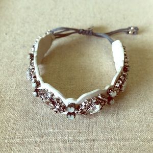 Stella & Dot White Leather Rhinestone Bracelet